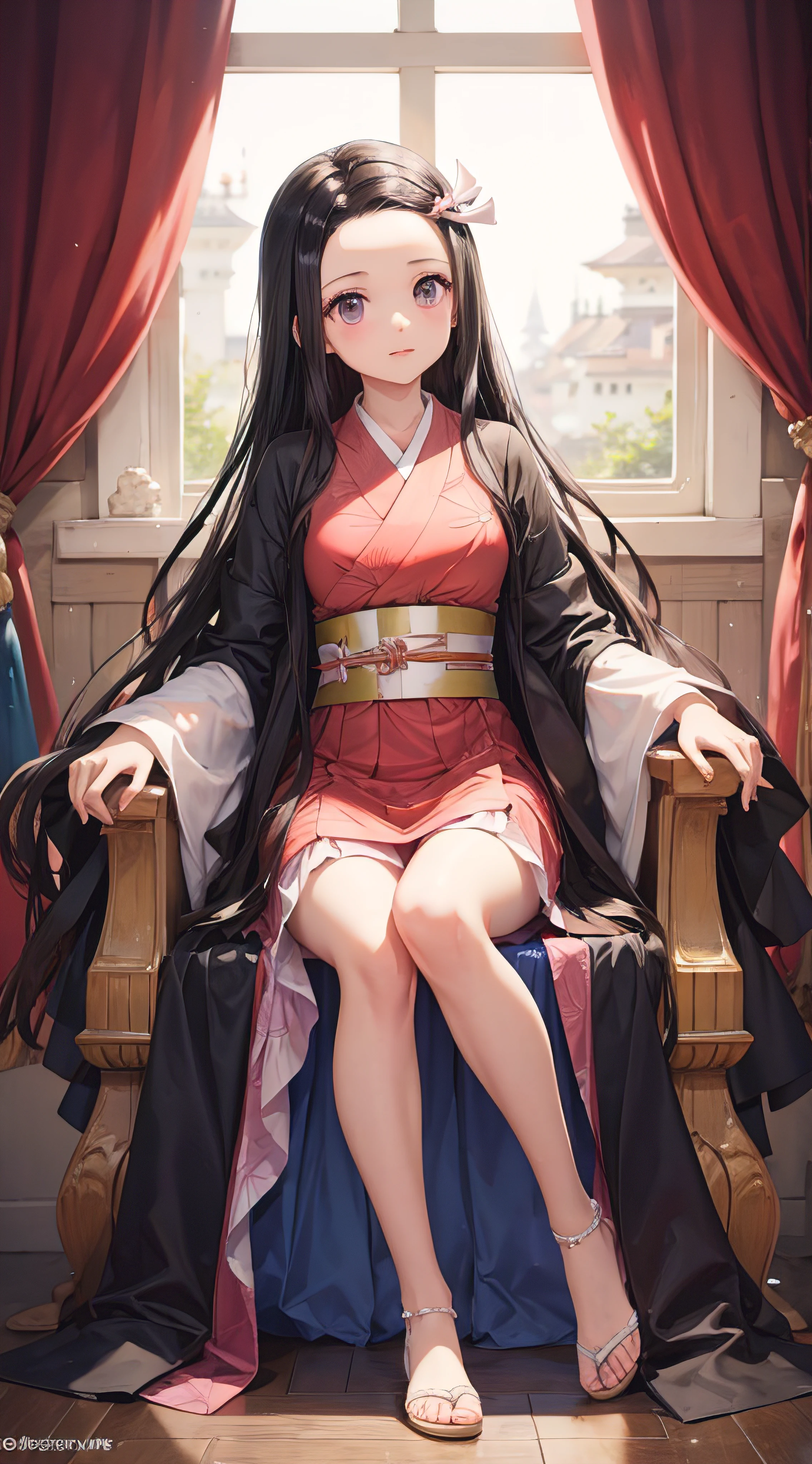 Nezuko Kamado,vestido de princesa,sentada en trono