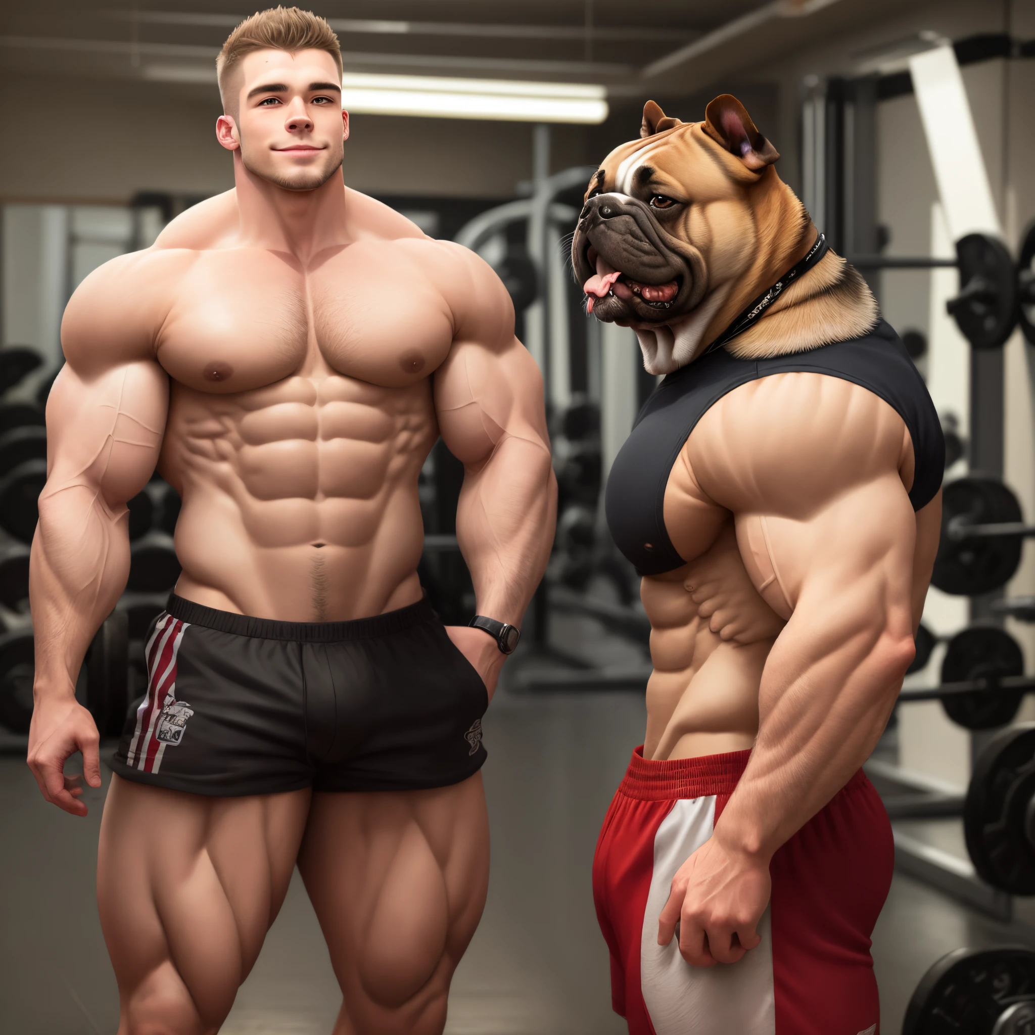 Bodybuilder with bulldog head