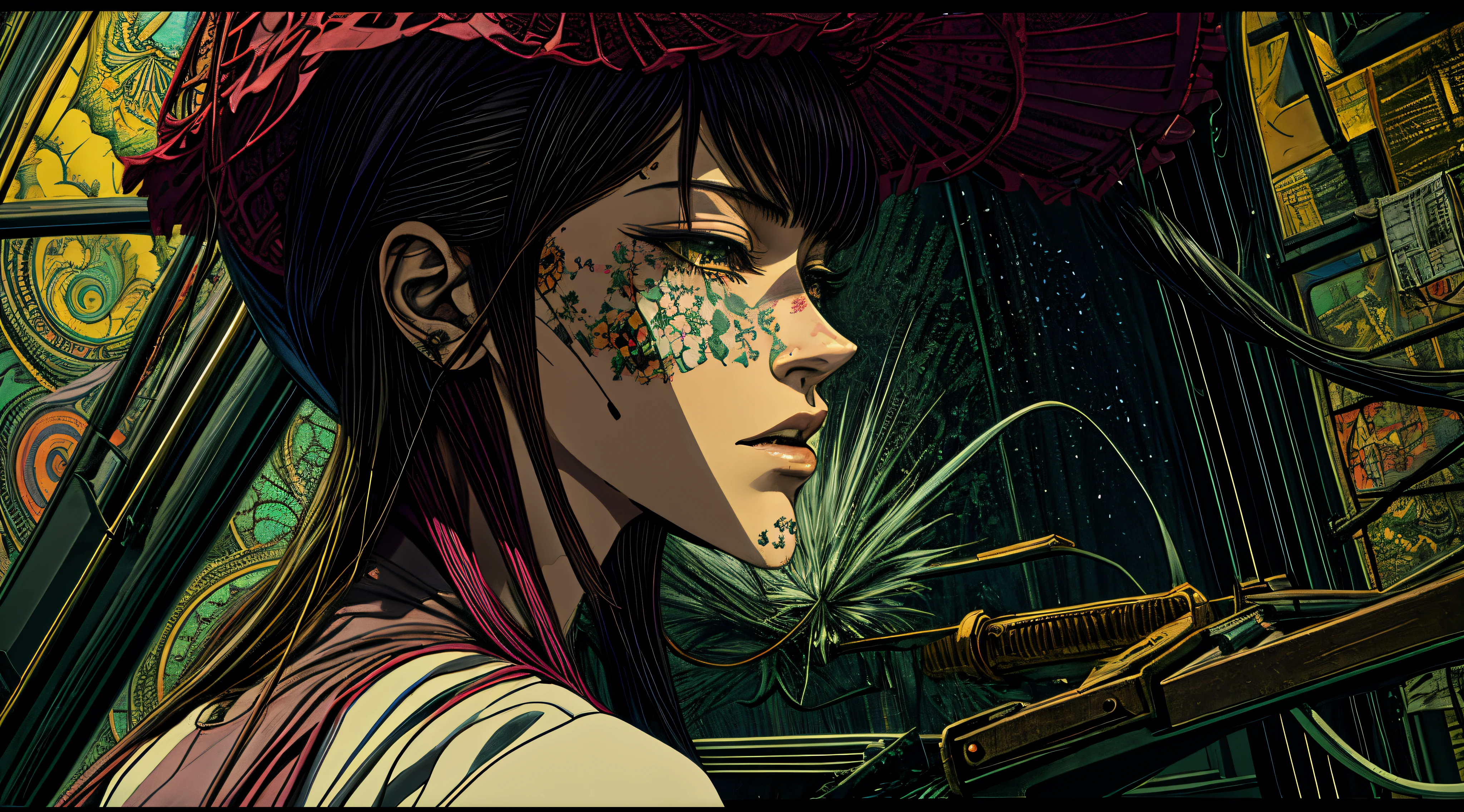 official art, unity 8k wallpaper, ultra detailed, beautiful and aesthetic, masterpiece, best quality, (zentangle, mandala, tangle, entangle), (fractal art:1.3) , 1girl, extremely detailed, dynamic angle, cowboyshot, the most beautiful form of chaos, elegant, a brutalist designed, vivid colours, romanticism, by james jean, roby dwi antono, ross tran, francis bacon, michal mraz, adrian ghenie, petra cortright, gerhard richter, takato yamamoto, ashley wood, atmospheric, ??????? of musical notes, streaming musical notes visible