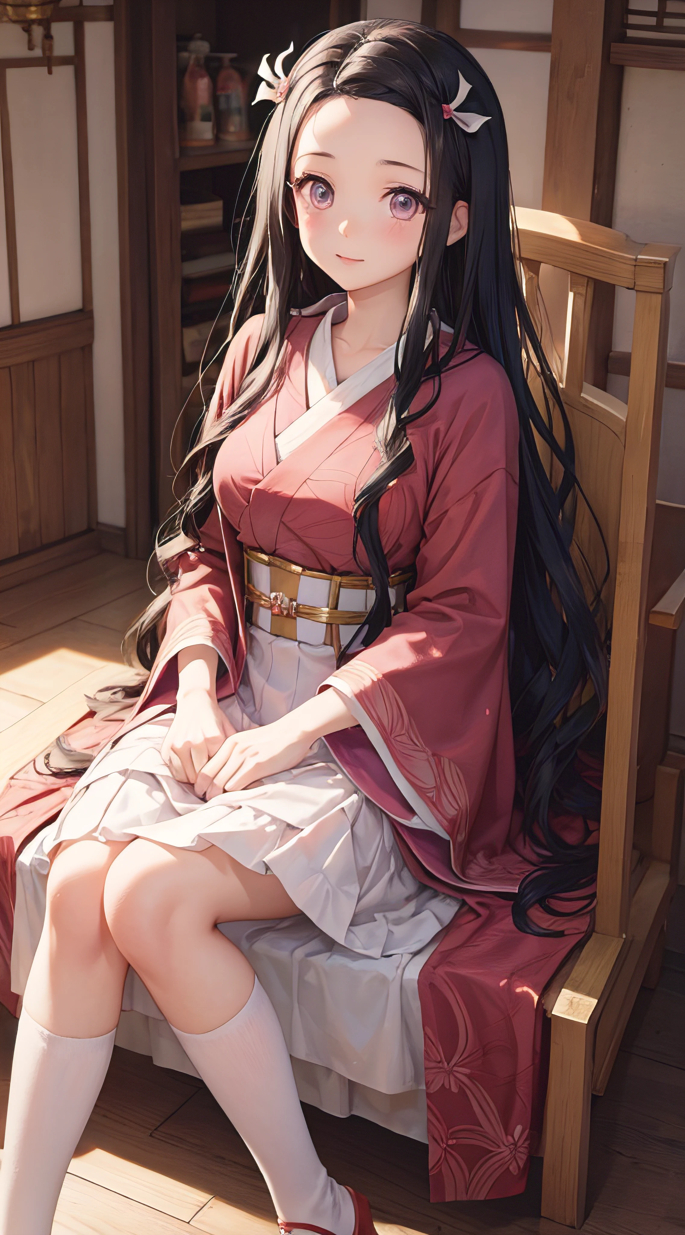 Nezuko Kamado,vestido de princesa disney,sentada en trono