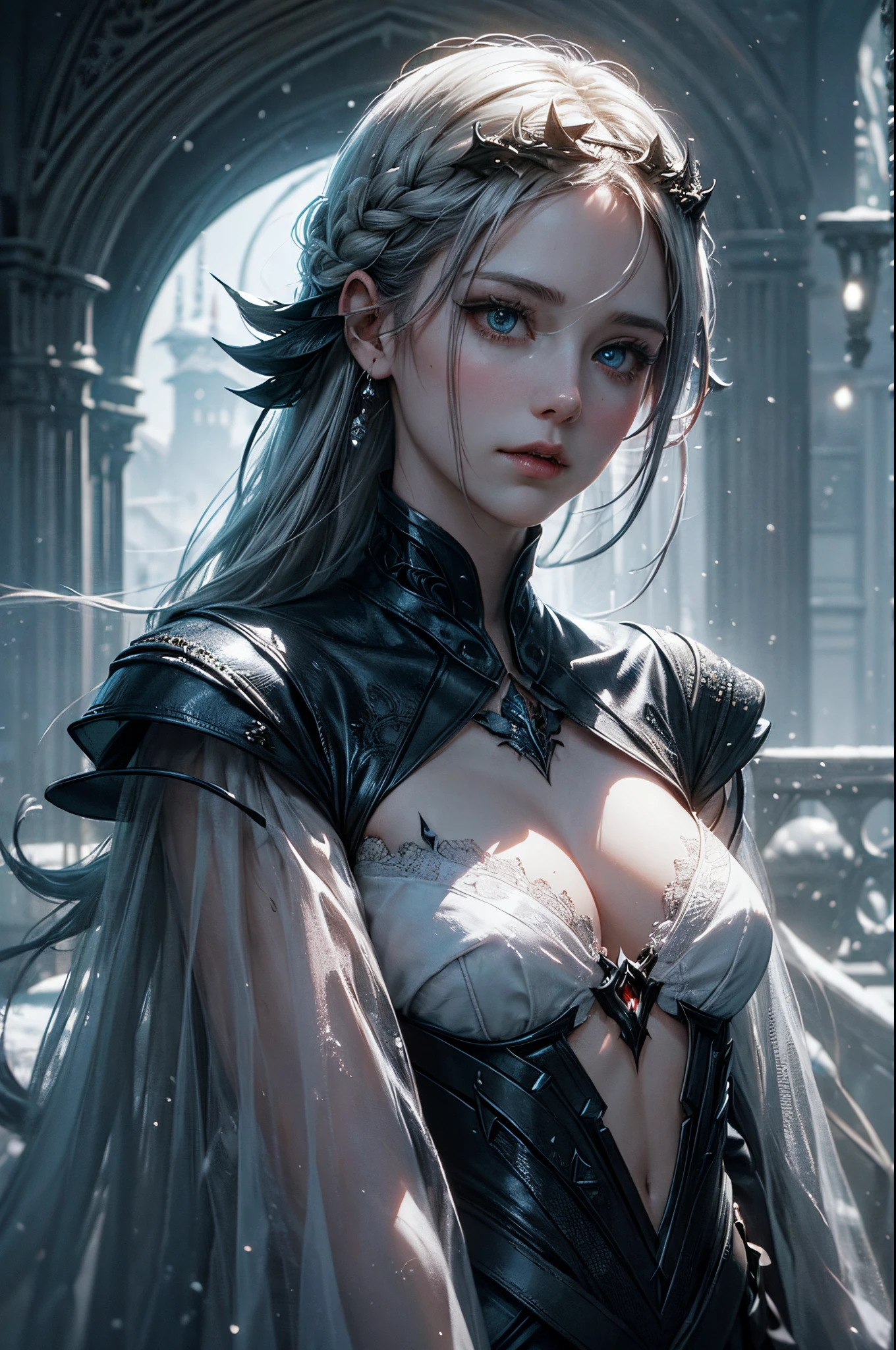 (snowstorm, dissolve:1.3), greg rutkowski style, many details, symmetric, dark fantasy, dark botanical, intricate, tattoo, imaginative, highly detailed