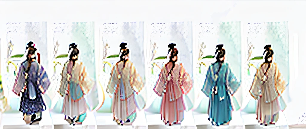 Several women wearing traditional Chinese costumes stand in a row, Wearing ancient Chinese clothes, clothing design, Hanfu, 宮 , A girl in Hanfu, TRADITIONAL CHINESE COSTUMES, costume design made with love, clothing design, ancient china art style, traditional japanese concept art, Chinese-style, Intricate clothing design, Matches ancient Chinese costumes, character designs painting, ancient chinese beauti