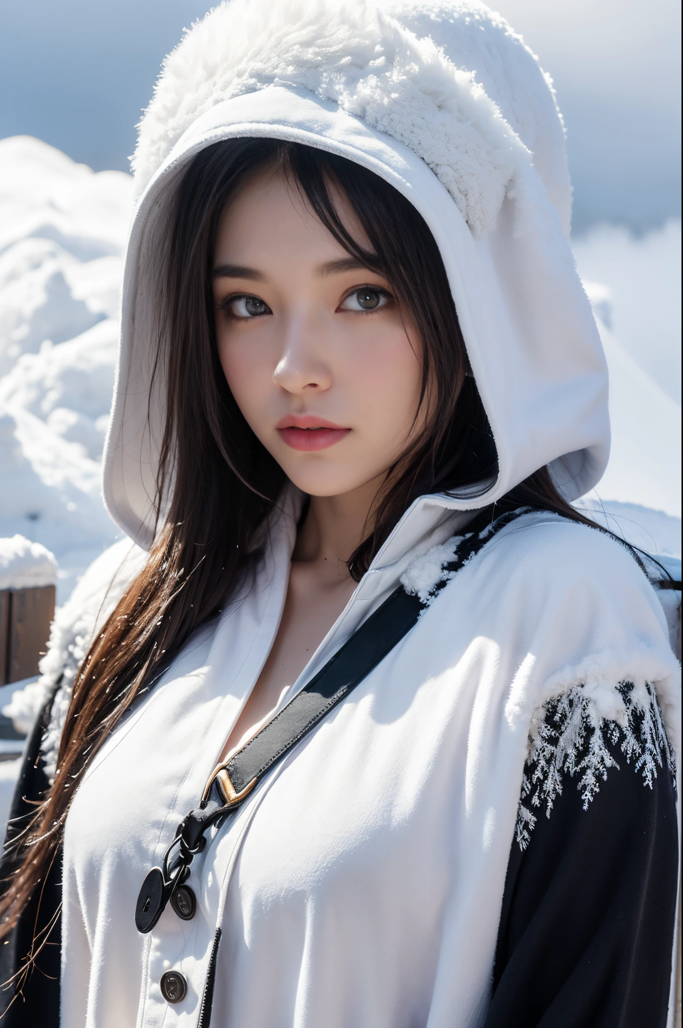 Cloak made of exploding snow clouds, girl， author：Mark Mann, Volop, albrecht durer, Volop, soft wet color, intricately details, Amazing, firey, smokes, The beautiful, Cloudy, Fluffy, static charge, Snowy Land, An artistic masterpiece by the head of real-time engineering