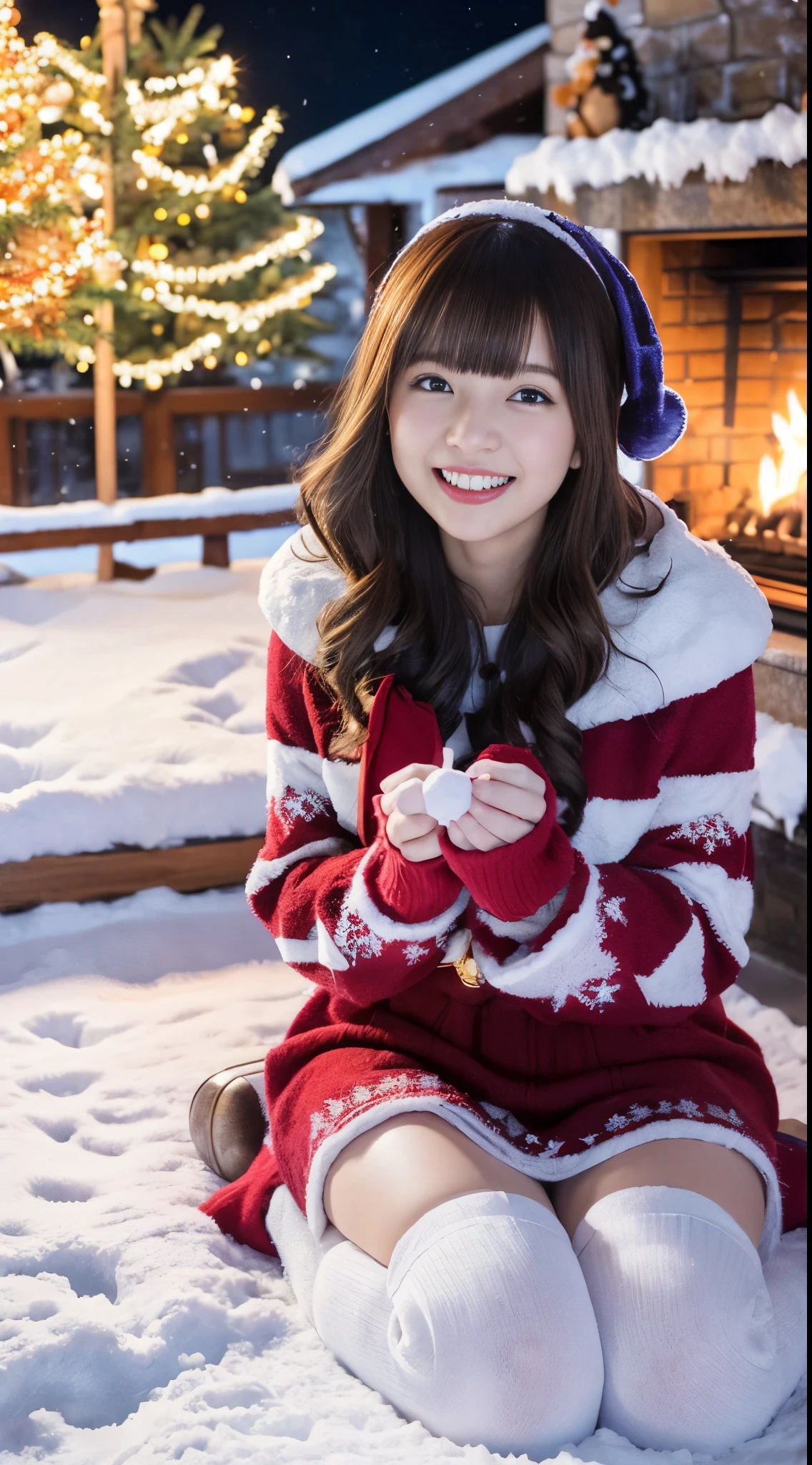 (Best Quality,4K,hight resolution,masutepiece:1.2),Realistic,Christmas,girl (21 years old),Hugging a big teddy bear,stuffed animal,Wear warm clothes,Snow falling in the background,Winter wonderland,Joyful expression,Magical atmosphere,Soft lighting,Vivid colors,Happiness,laught,Welcoming environment,Warmth,Smiling eyes,Curly hair,Shimmering decoration,Twinkling lights,toy train set,wrapped present,Rooftop with Santa Claus and reindeer flying in the distance,magic snowflake,christmas tree with ornaments,log cabin,curl up near the fireplace,hot chocolate with marshmallows,Peace and quiet,Excitement and anticipation,Snowy landscape,childhood innocence,Enchanted moments,Playful laughter,Upholstered stockings,Holiday spirit,love and togetherness.thighs thighs thighs thighs、off shoulders
