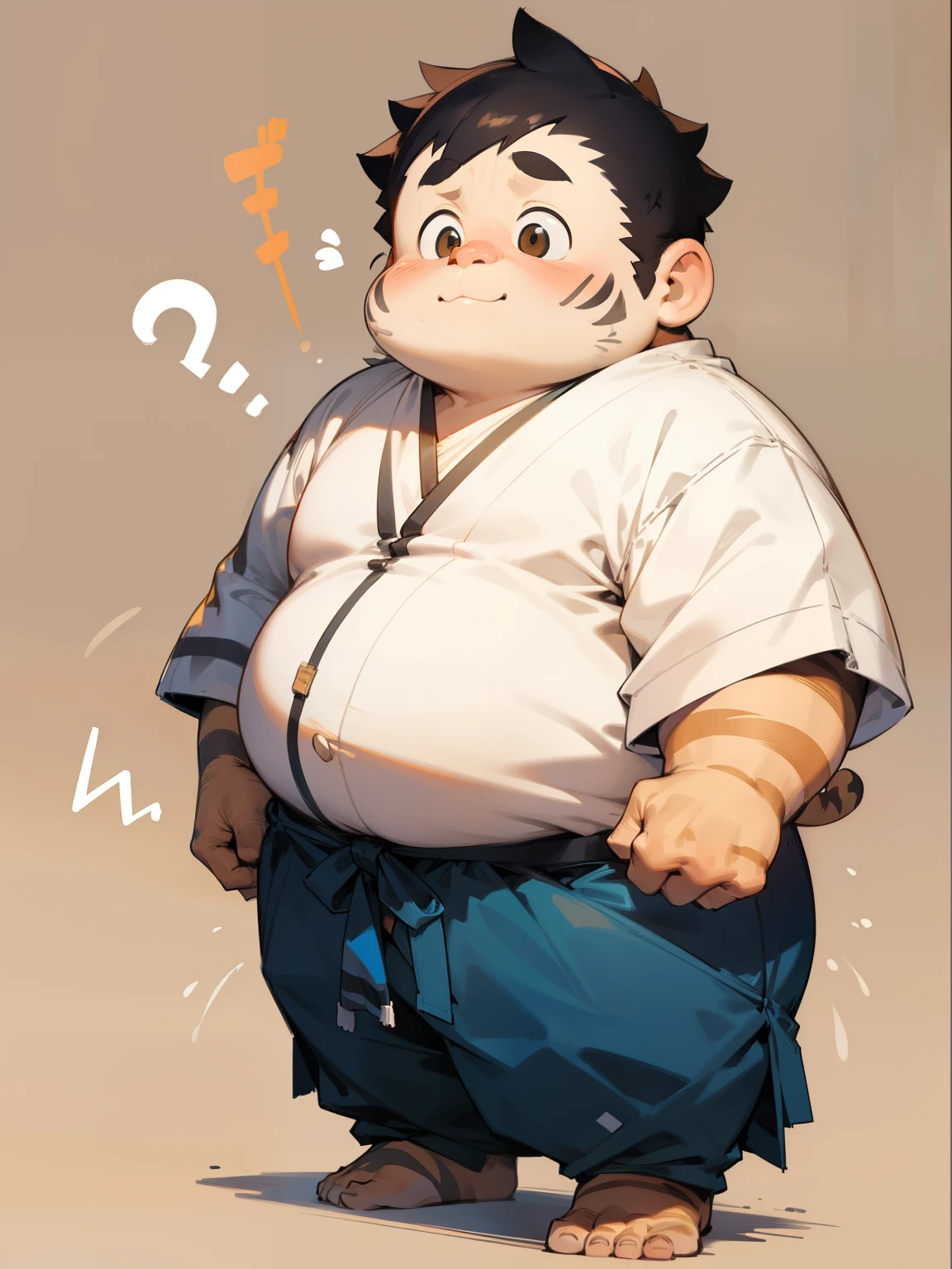 naked tiger, solo, are standing, nakeness,Bareleged, Shirtless,Obesity in the extremities, with a round face, flathead, the shy, photore, high detail photo, tmasterpiece