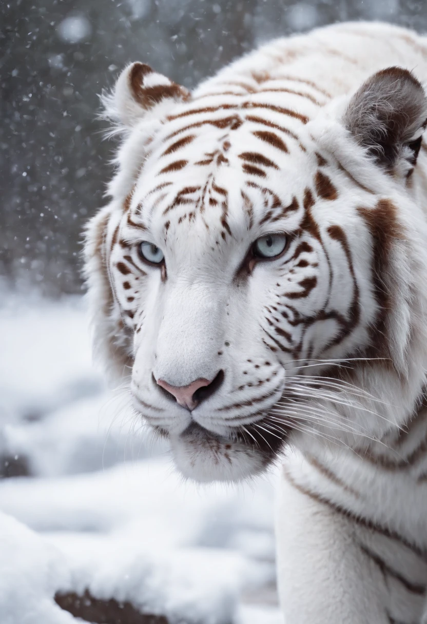 Chinese mythology，the white tiger，divinity，ferocious，gargantuan，with light glowing,snowscape，Glow effects，the night，中景 the scene is，Full body like， highly detailed surreal vfx，oc rendered，Shoot with 70 mm - AR