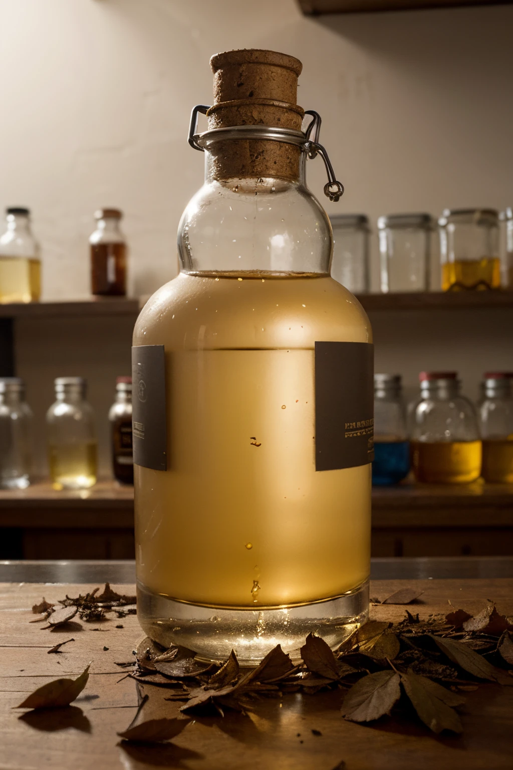 The mixture of crushed leaves and ethanol was allowed to rest in the Erlenmeyeren Flask in a laboratory