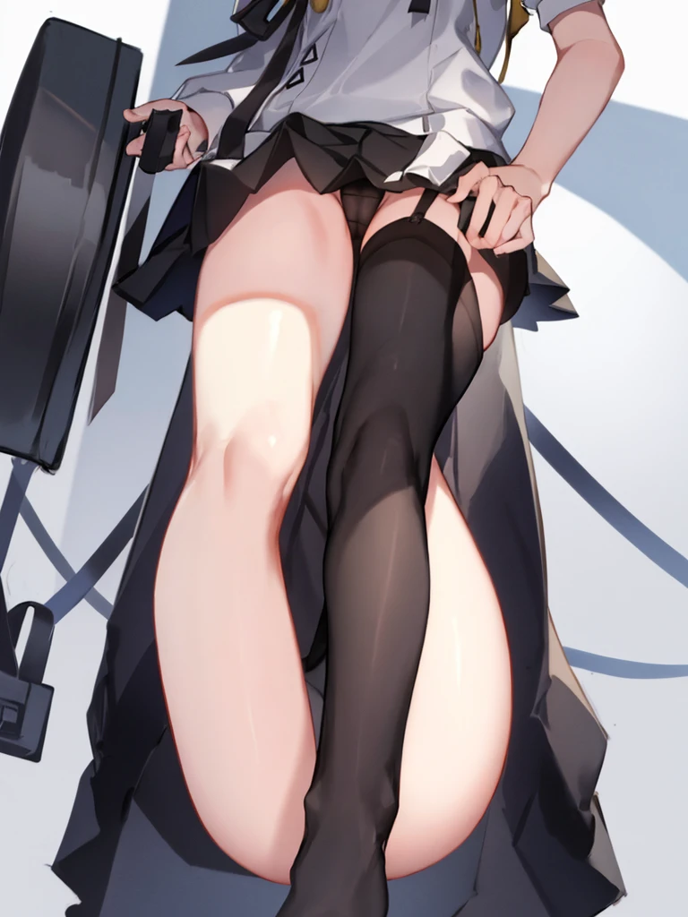 kantai_collection hayanami_(kancolle) 1girl ahoge alternate_costume clothes_pull grey_hair grey_thighhighs hair_ribbon no_panties one-hour_drawing_challenge ponytail ribbed_sweater ribbon short_hair sidelocks simple_background solo sweater sweater_pull thighhighs twitter_username white_background white_ribbon yellow_eyes, perfect hands, fine fingers, erotically cute, masterpiece, beautiful skin x4, dynamic lighting, shadow blurringx2, masterpiece, best quality, highres, absurdres, ass focus, from behind, from below, fisheye, panties, pantyshot, up-skirt, view from below, looking from the feet, from bottom to top full_body, perfect_anatomy, hands_perfect, beautiful_skin_x4, dynamic_lighting, shadow_blurringx4, perfect_hands, fine_fingers, erotically_cute, masterpiece, spread_legs, knees_apart_feet_together, paw_pose, ((Composition seen up close))、Top image quality、Top resolution、​masterpiece high resolution, erotic cute, cute and erotic appearance, best quality, highres, absurdres,