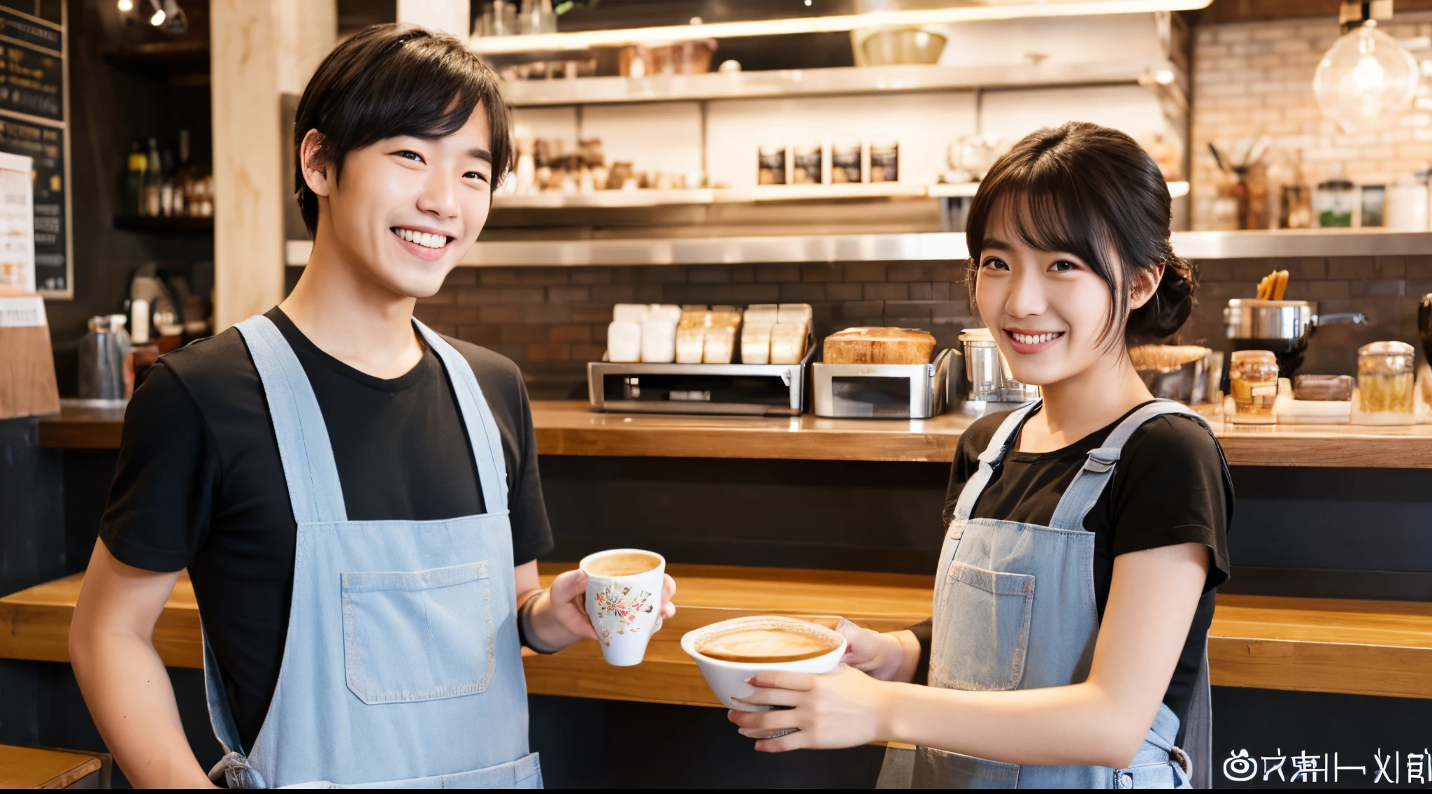 male people pinafore cafes a smile