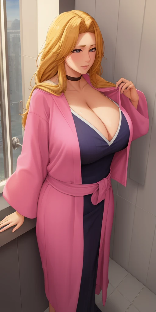 Matsumoto_rangiku, huge_breasts, 1chica, solamente, Afrodita, adornos para el cabello, flores en el cabello, pechos enormes, cuello, pulseras doradas, obra maestra, mejor calidad, colores vibrantes, NSFW, oversized gigantic breast, Mujer completamente madura, Cabello largo, happy face, in the bathroom, (Beautiful_cara:1.5), (estrecho_cintura) cinematic lighting, bust shot, extremely detailed CG unity 8k wallpaper, muscular, (gigantic breasts:1.0), big eyes, (curvy:0.8), caustics, (sunbeam:0.8), water up to the chest, oversized gigantic breast, BBW | Mujer completamente madura,{{{1girll}}}, {{{La mejor calidad}}}, {{{HDR, hiper HD, 8k }}}, {{Pintura ultrafina}}, {{{Obra maestra}}}, {{Ultra detallado}}, {{extreme detail description}}, (Pechos gigantescos de escote:1.5), smile, 1girl, solo, hair over shoulder, rangiku, blonde hair, blue eyes, Bangs, long hair, 1 girl, closed mouth, (innocent_big_eyes:1.0), Light_Smile, masterpiece, best quality, detailed face, detailed eyes, highres, bathrobe, naked bathrobe, bathroom,