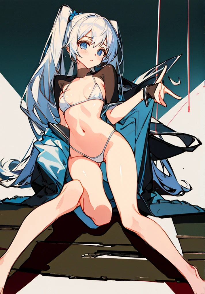 kamisatoayaka, bikini, cuerpo completo, fondo blanco, solidbackground, fondo simple, Detalles altos, UHD, (NSFW:1.15)full_body, perfect_anatomy, hands_perfect, beautiful_skin_x4, dynamic_lighting, shadow_blurringx4, perfect_hands, fine_fingers, erotically_cute, masterpiece, spread_legs, knees_apart_feet_together, paw_pose, ((Composition seen up close))、Top image quality、Top resolution、masterpiece, high resolution, erotic cute, cute and erotic appearance, best quality, highres, absurdres,