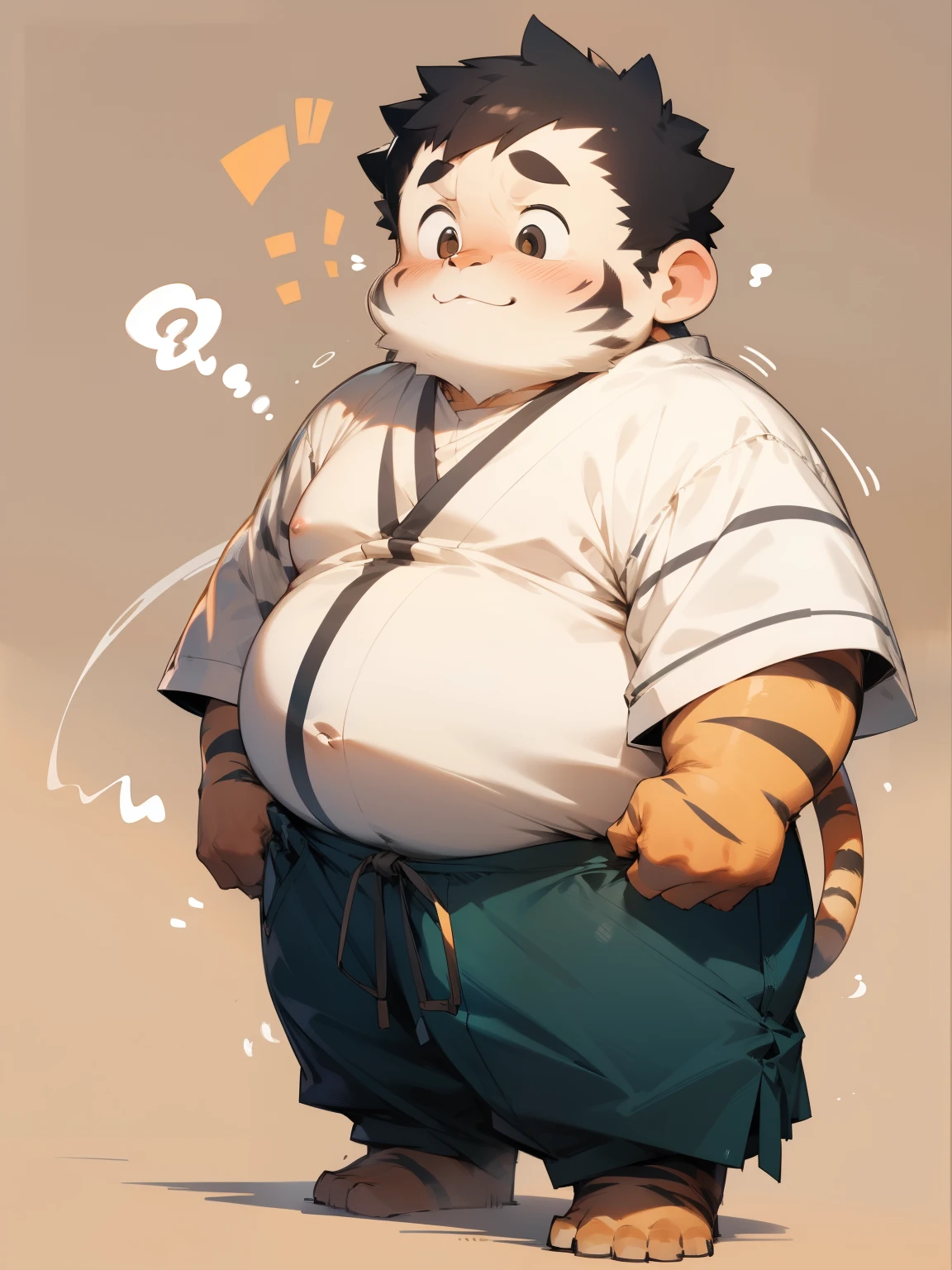 naked tiger, Alone, are standing, nakeness,Bareleged, Shirtless,Obesity in the extremities, with a round face, flathead, the shy, photore, high detail photo, tmasterpiece,jpn