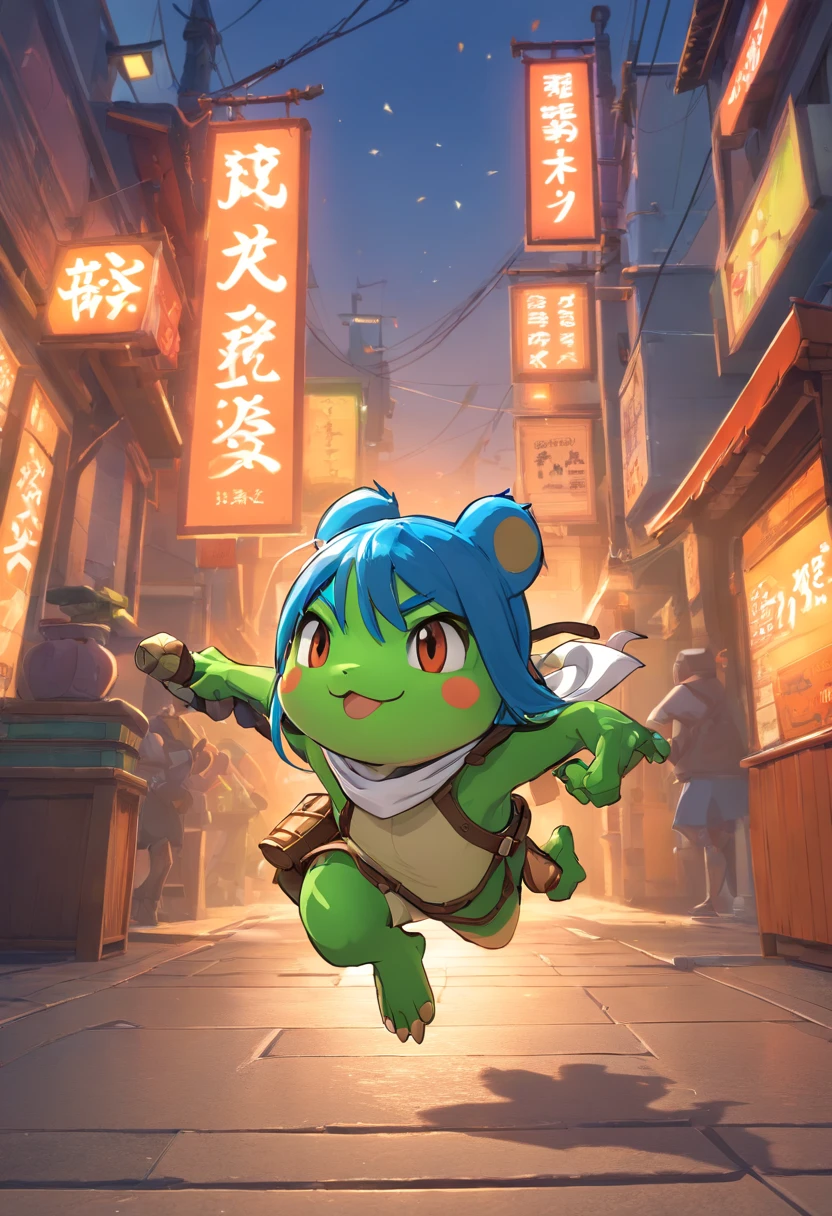 Rob Gonsalves/world of warcraft/Cuphead art style, vectorial, scribbles, Logo design, Anthropomorphic drawing of a frog man,1.0 wearing weapons, Wearing a ninja costume,Hold the dark device in your hand, Combat posture , In battle,Background Miyagi Hougang, simplistic design, RTX, hyper HD, cellshading, 32K, Ray tracing, The is well defined, Cartoon, Realistic, Drawing, Unreal Engine 5, rendering by octane, Shaders, 。.3D,Assassination organizations,jumpping ,sprint。