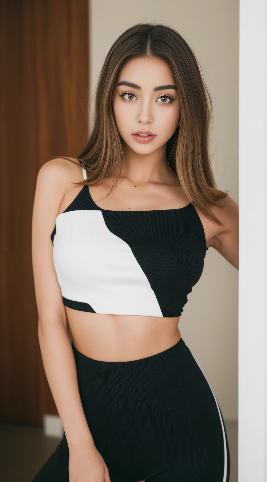((highest quality)), ((masterpiece)), (detailed:1.4), 3D, Image of a woman in a beautiful sports bra and tight miniskirt,nffsw(high dynamic range),ray tracing,NVIDIA RTX,super resolution,unreal 5,Scattered beneath the surface,PBR texturing,post processing,anisotropic filtering,Depth of the bounds written,maximum clarity and sharpness,multilayer texture,Albedo and specular maps,surface shading,Accurate simulation of light-matter interactions,perfect proportions,octane rendering,two-tone lighting,wide aperture,Low ISO、White balance、Rule of thirds、8K students、(())(((silk sports bra,tight silk mini skirt)))(((brown hair)))(((big breasts)))
