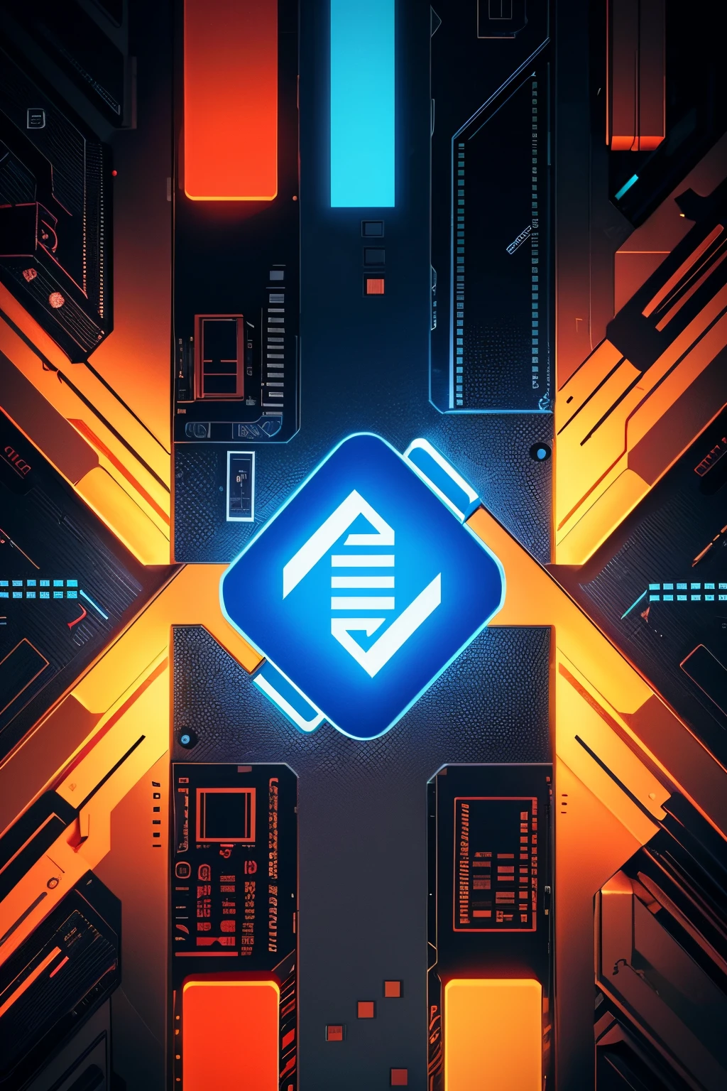 A CPU chip is located in the center of the picture,The chip looks good,There is a sense of three-dimensionality,technical realism,Highlight the sense of future technology,The chip color has a slight Chinese red element,The overall screen color is blue,With a sense of technology,Posters need to highlight the technological sense of the chip,Incorporate some information from Huawei mobile phones