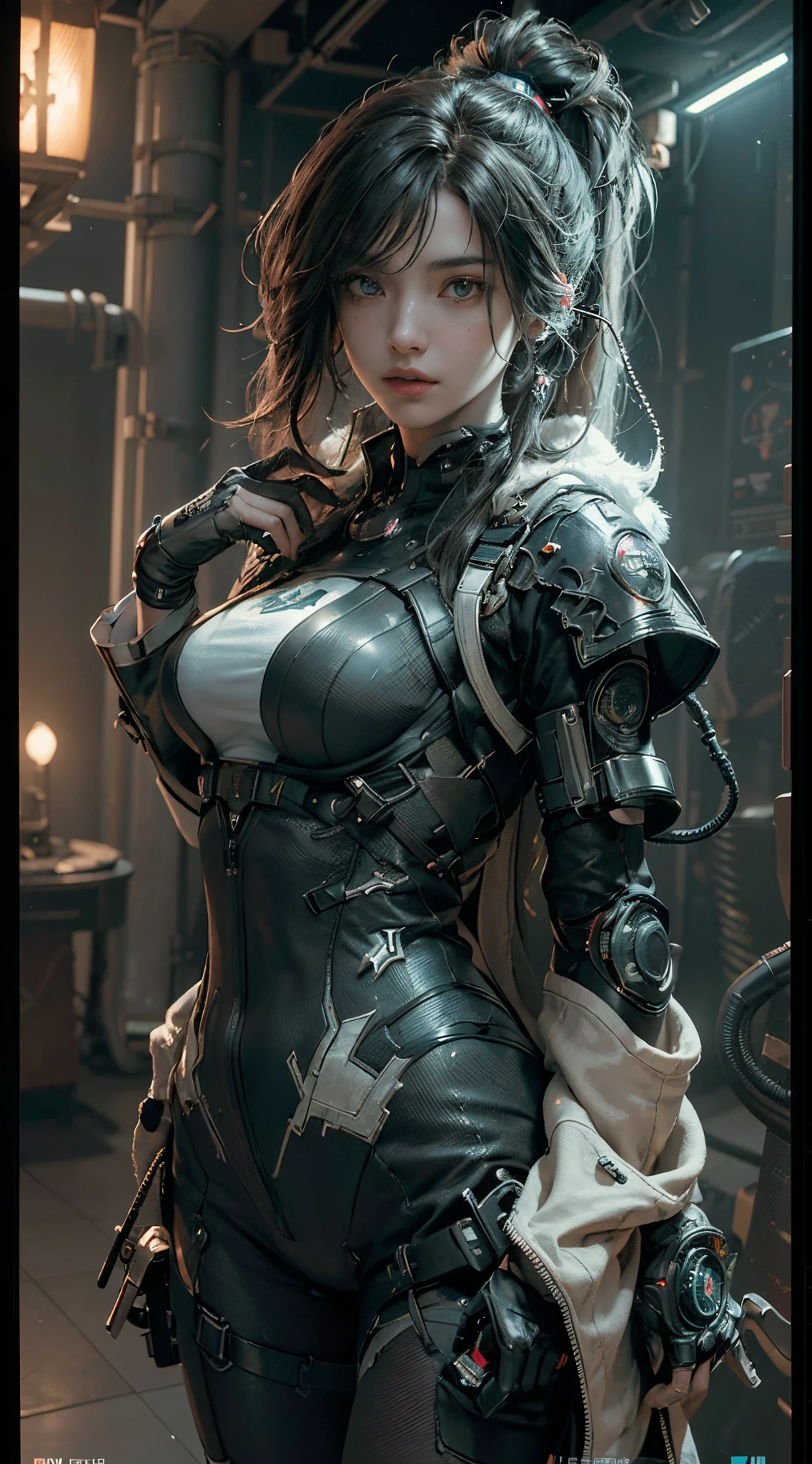 ((Best quality)), ((masterpiece)), (detailed:1.4), 3D, an image of a beautiful cyberpunk female,HDR (High Dynamic Range),Ray Tracing,NVIDIA RTX,Super-Resolution,Unreal 5,Subsurface scattering,PBR Texturing,Post-processing,Anisotropic Filtering,Depth-of-field,Maximum clarity and sharpness,Multi-layered textures,Albedo and Specular maps,Surface shading,Accurate simulation of light-material interaction,Perfect proportions,Octane Render,Two-tone lighting,Wide aperture,Low ISO,White balance,Rule of thirds,8K RAW,
