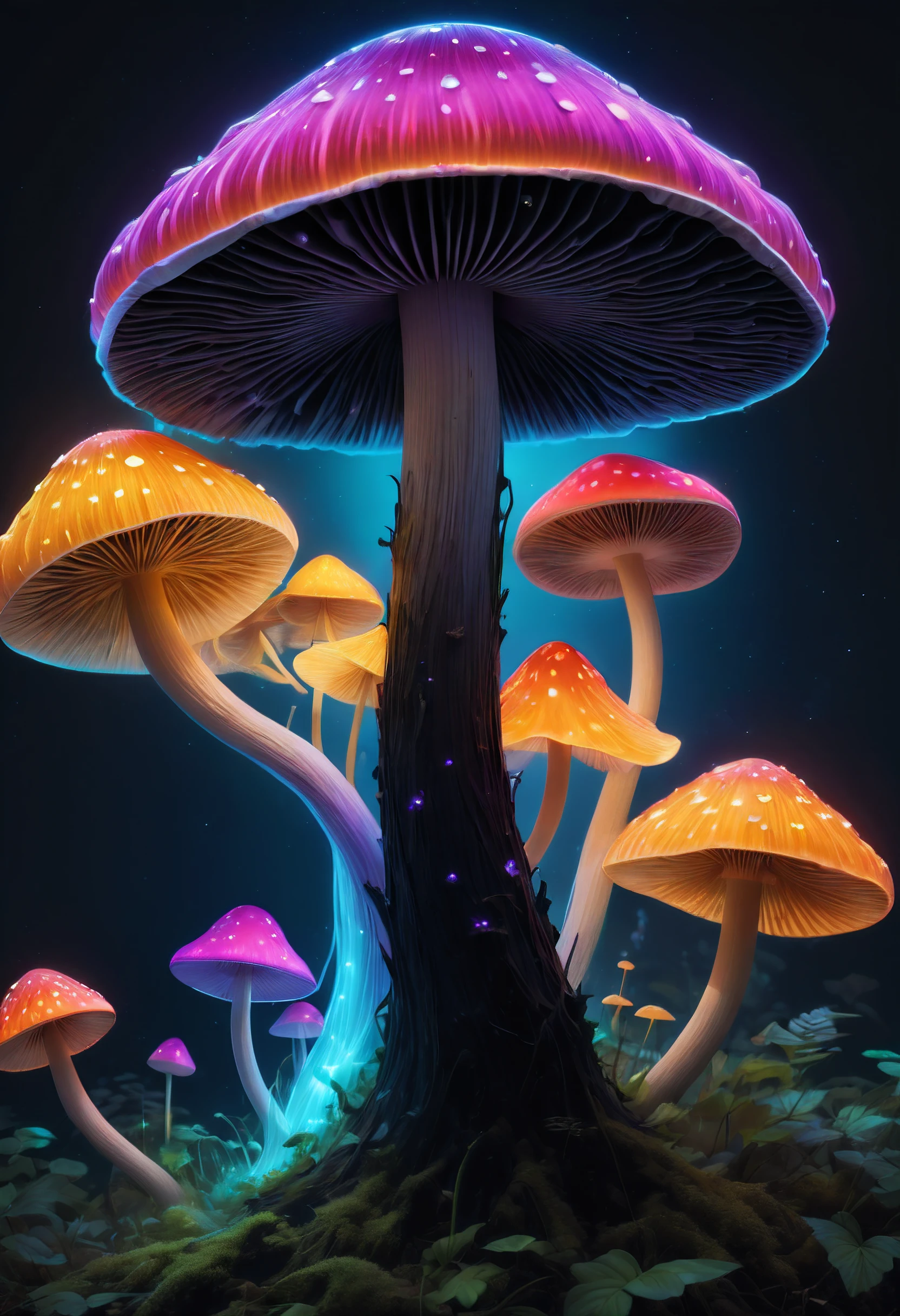 (an awe-inspiring depiction of,majestic mushroom),(detailed black light art),(best quality,4k,8k,highres,masterpiece:1.2),ultra-detailed,(realistic,photorealistic,photo-realistic:1.37),(psychedelic,glowing),(vivid colors),(mysterious atmosphere),(intricate details),(black background),(ethereal),(bright neon lights),(magical),(illuminated),(mushroom cap),(shimmering),(colorful),(stunning),(fantastical),(contrast),(surreal),(dreamlike),(hypnotic),(enchanting),(captivating),(mesmerizing),(visually striking),(artistic),(otherworldly),(ethereal),(illuminating),(floating),(enigmatic),(twisting),(organic shape),(dazzling),(vibrant),(bold),(fluorescent),(transcendent),(ethereal),(trippy),(atmospheric),(glowing),(brilliant),(radiant),(glamorous),(cosmic)