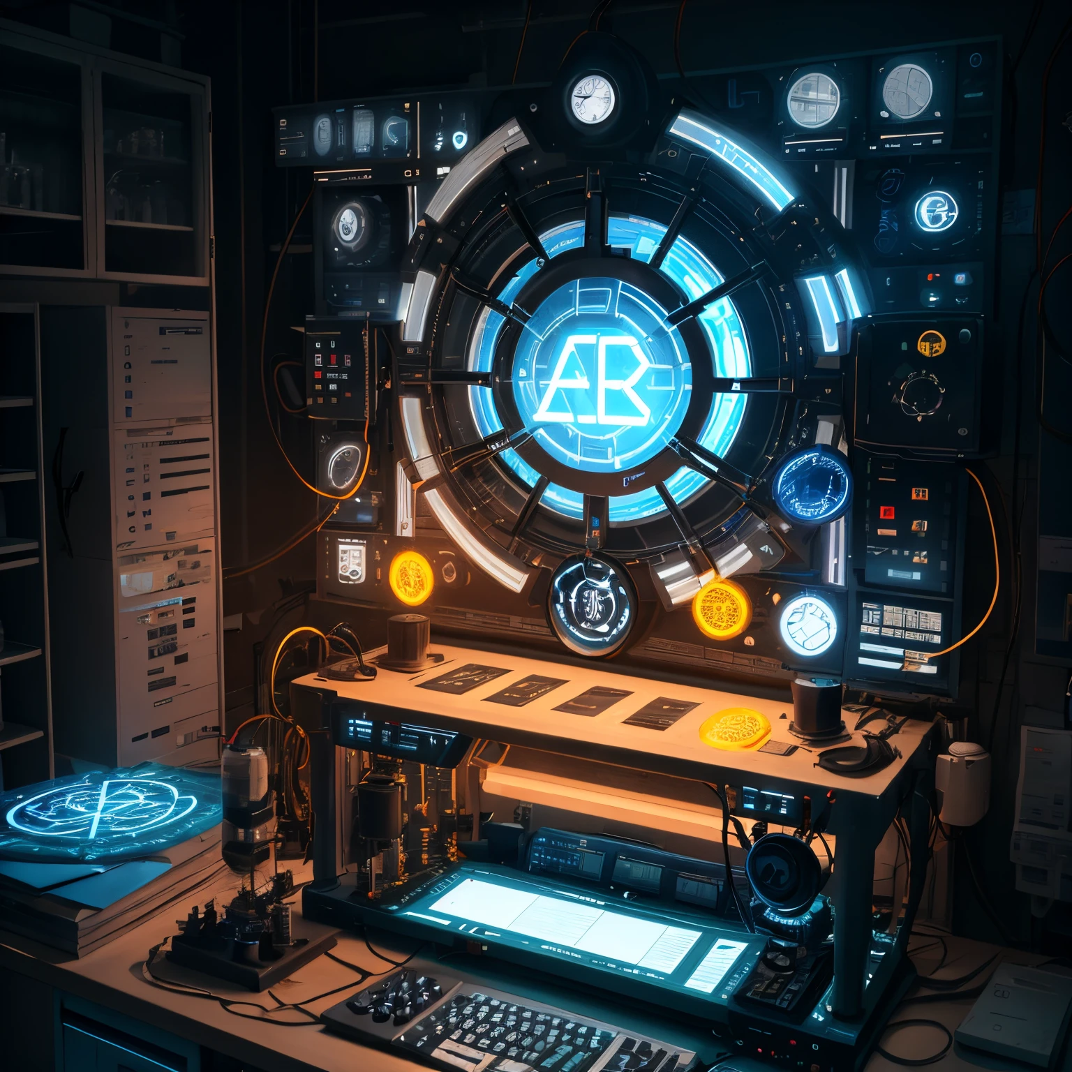 Technology elements，blue colors，Magic，imagining，letter，VR，Annular，White background，the ai，Lab Room，Letters as the theme