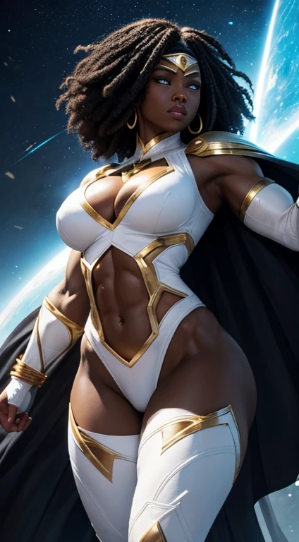Two long thighs, yellow eyes, blonde hair, short hair, large breasts, detached sleeves, very white background, royal tiara, long cape, yellow tiger bikini, high heels, hands on hips. red tattoo on belly navel, full body female MILF BIMBO, lustful smirking smile face (red blush), metal shoulders, golden bracers sleeveless, black choker sex slave
