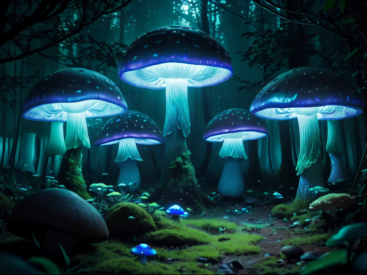 (a girl in a bioluminescent mushroom forest, realistic, cinematic light, masterpiece:1.2, ultra-detailed, vivid colors, sharp focus, HDR, physically-based rendering, professional)