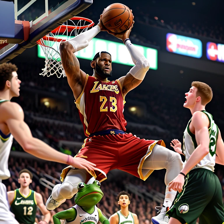 Lebron dunking on a frog