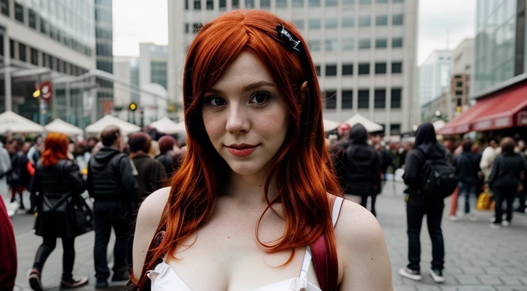 Red head cosplaying for instagram photo