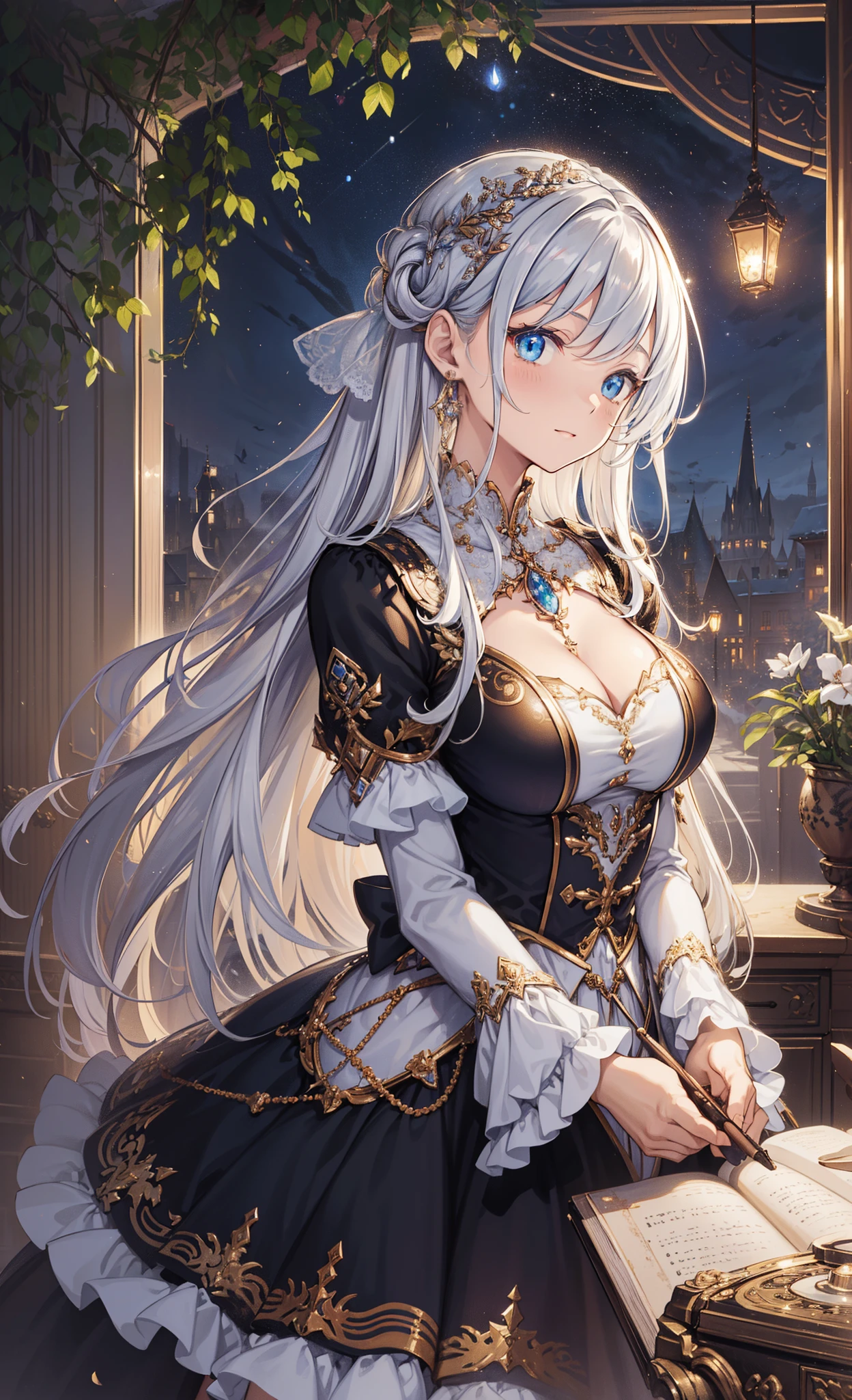 (tmasterpiece), ((Best quality at best)),(offcial art),(Beautiful indulgence:1.2),(a skirt),(1 girl: 1.3), Upper body only, sitted, Beautiful woman wearing densely designed dress, sealed in a crystal, Beautiful woman who grew up with trees,Receive seal crystal. Midnight moonlight,it emits a faint light. detailed descriptions. Vibrant colors. Colorful, highest details ((super detailing)),(highly detailed 2D illustration),((very delicate beautiful))super detailing,exquisite and beautiful eyes