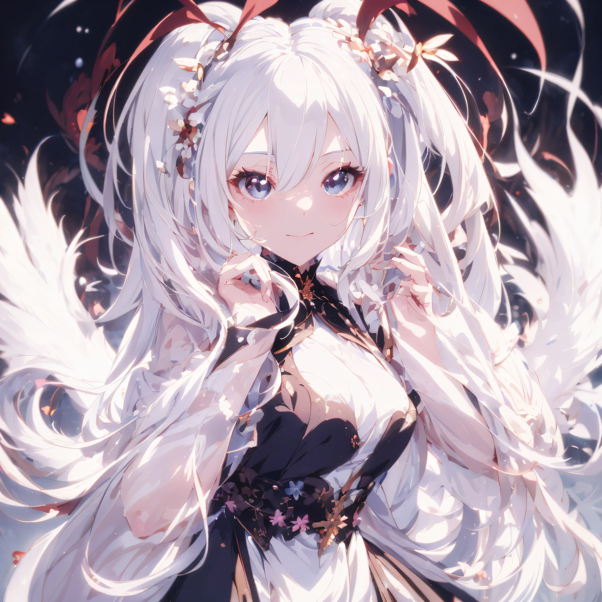 Anime girl with long white hair and a black dress - SeaArt AI
