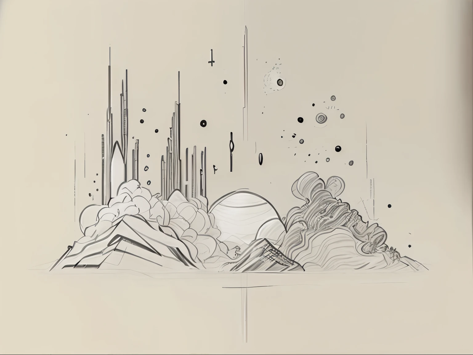 black and white sketch space complex
