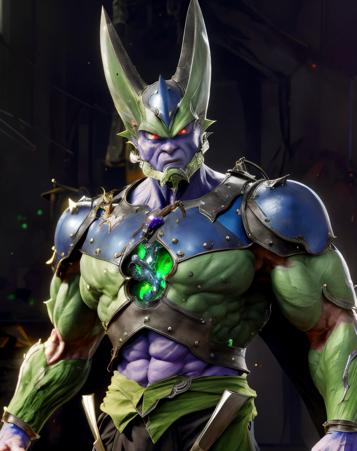 Close-up of man wearing armor and sword, cell, ....com.Central, Transforming into its final form, Jeffer style, Winner of the Central ZBrush Competition, Dragon Ball concept art, Highly detailed fictional character, Proud hybrid onion winner of the ZBrush competition, cell shaded, highly detailed exquisite fanart, Cell - shaded, cell shaded, @ zbrush