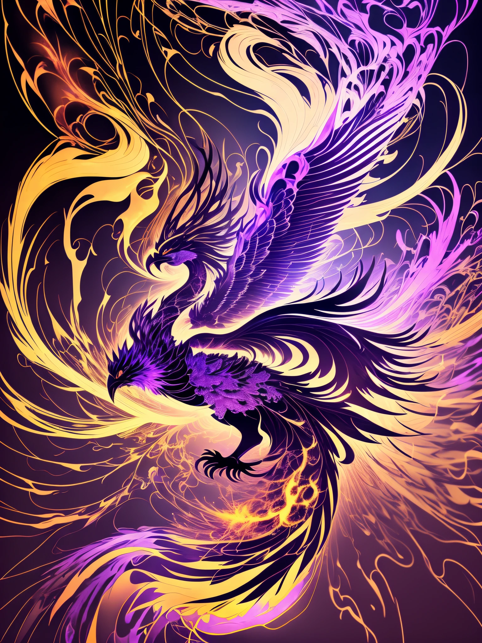 Ink wind,A plump phoenix,Made of purple lightning,Colorful light effects,Doubleexposure,Cool background,Light painting effect --auto --s2