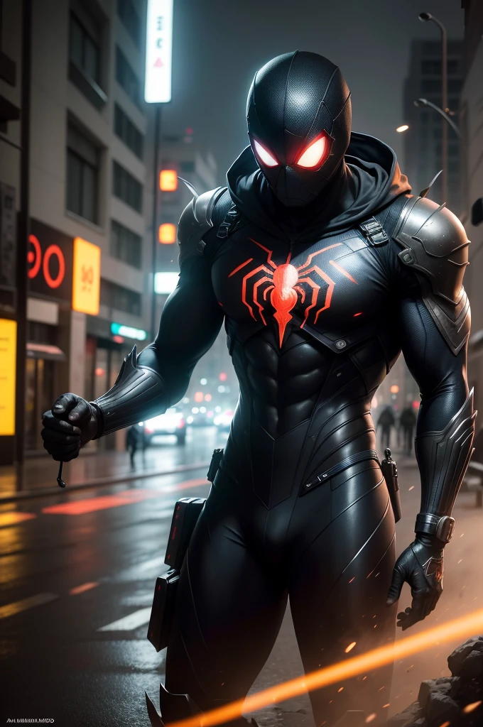 Homem-Aranha cyBerpunk, fotorrealista, cinemactic. hiper detalhado, Cinematic lighting, detalhes intrincados, 8k, high resolution, Surrealismo, Surrealismo, Berpunk, contemporary art. alto contraste, Cinematic lighting,profundidade de campo, foco nítido,ultra-detalhado,8K resolution,hiper-detalhado, lindamente codificado por cores, detalhes insanos, detalhes intrincados, pintura digital, octan render, ultra realistic, alto contraste, Cinematic lighting, Lindamente colorido, Motor irreal, Niji 5
