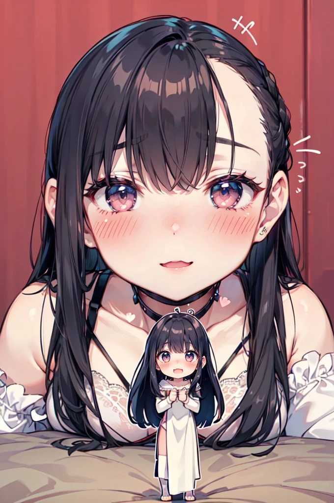 (yuri:1.5), looking at another, (2girls:1.5), (giantess:1.5), (height_difference:1.8), bed, bedroom, (size_difference:1.5), a giantess next to a minigirl on a bed, a minigirl on a bed next to a giantess, a giantess looking down at a minigirl on a bed, simple background, she is much taller than her, a giantess, a tall woman, large breasts, bra, laying down, naked, , minigirl on a platform, minigirl on a bed, (tall:1.1), woman, embarrassed, scared, (mature woman: 1.2), very (tall and petite: 1.1), (adult woman: 1.4), (woman: 1.1), (miniature woman: 1.4)