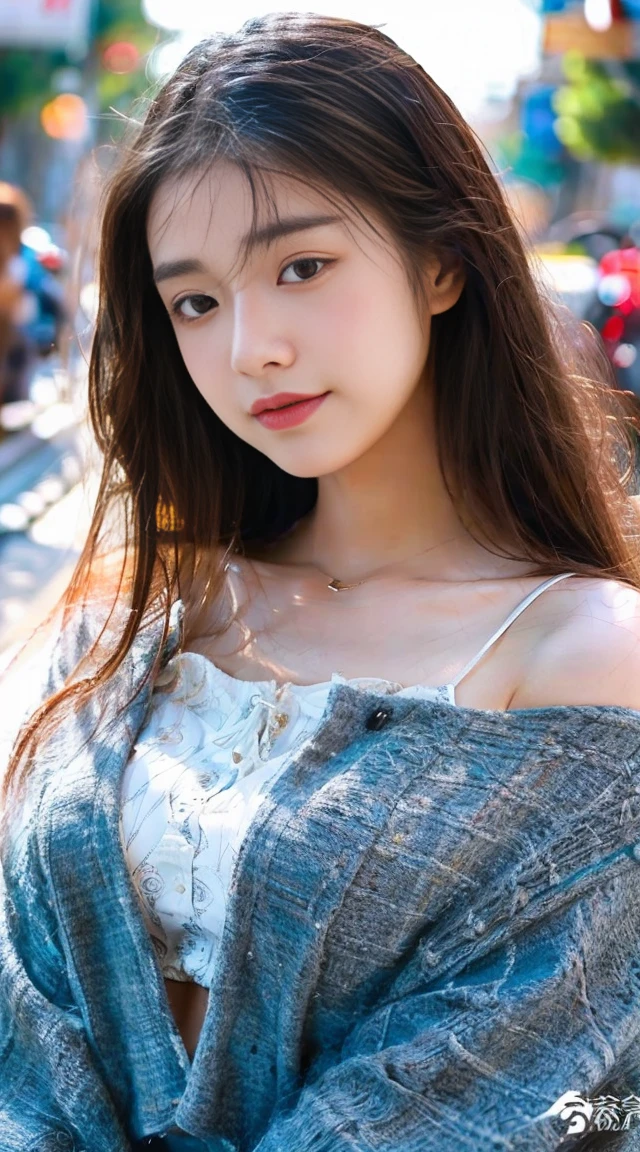 ((top-quality、8K、tmasterpiece:1.3、Authenticity 1.4))、Twenty years old、Long gray hair、Focus Clear:1.2、Beautiful woman with perfect style:1.4、Slim abs:1.2、((dark brown hair、Colossal tits:1.2))、street:1.2、Highly Detailed Face and Skin Textur、詳細な目、二重まぶた、The same person、longer sleeves、Chest cover、big assa