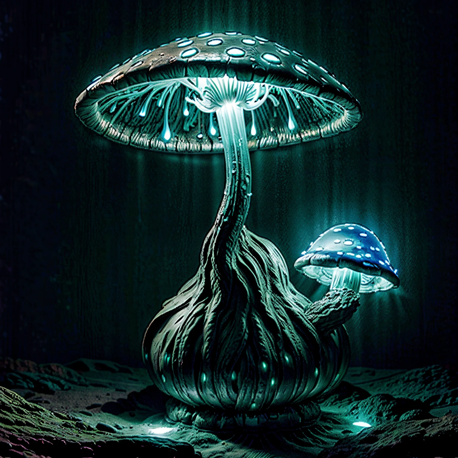 Bioluminescent Mushroom with giga_busty hobbit --ar 2:3