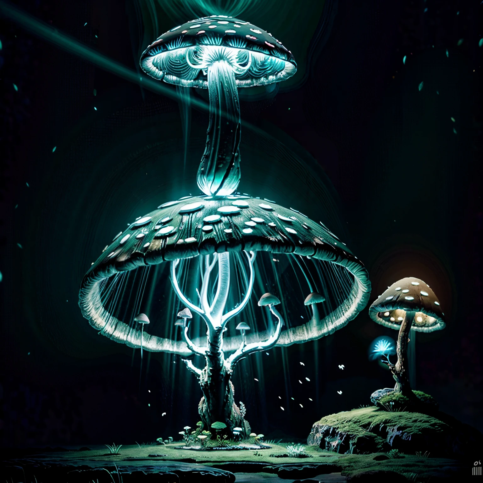 Bioluminescent Mushroom with giga_busty hobbit --ar 2:3