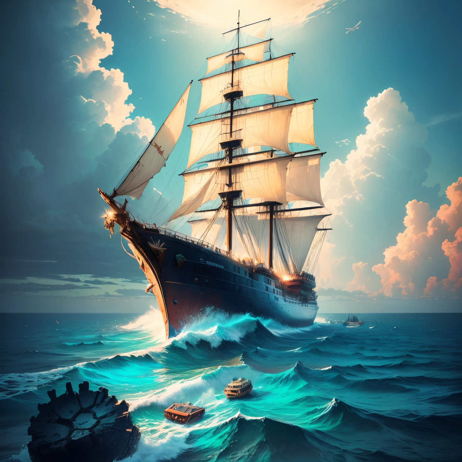 Dream ship stranded on reef sea
