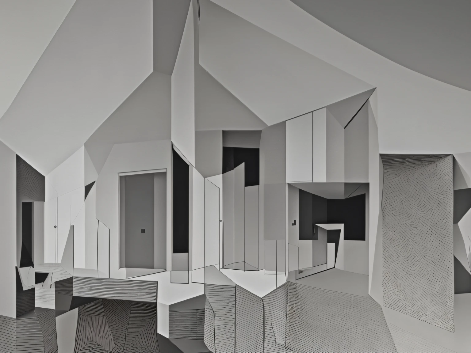 spatial reconstruction、Strong contrast between black and white、Strong artistic expression、Complex structure