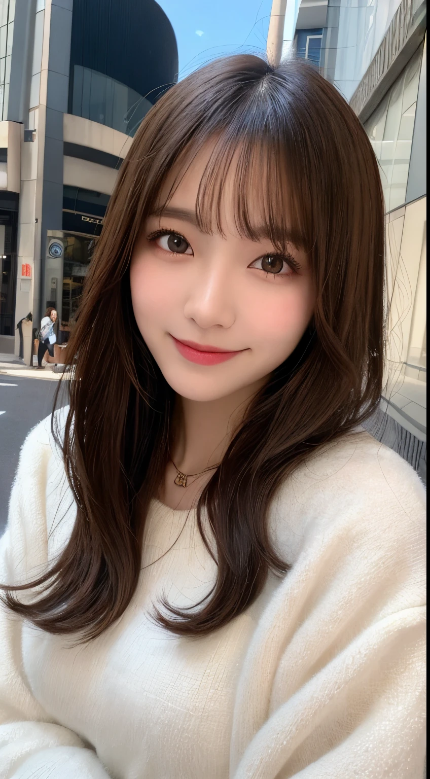 masutepiece, Best Quality, Illustration, Ultra-detailed, finely detail, hight resolution, 8K Wallpaper, Perfect dynamic composition, Beautiful detailed eyes, Women's fashion fluffy winter clothes,Medium Hair,Small breasts natural color lip, Bold sexy poses,Smile,Harajuku、20 years girl、Cute、Sexy shot looking at camera,Raw photo