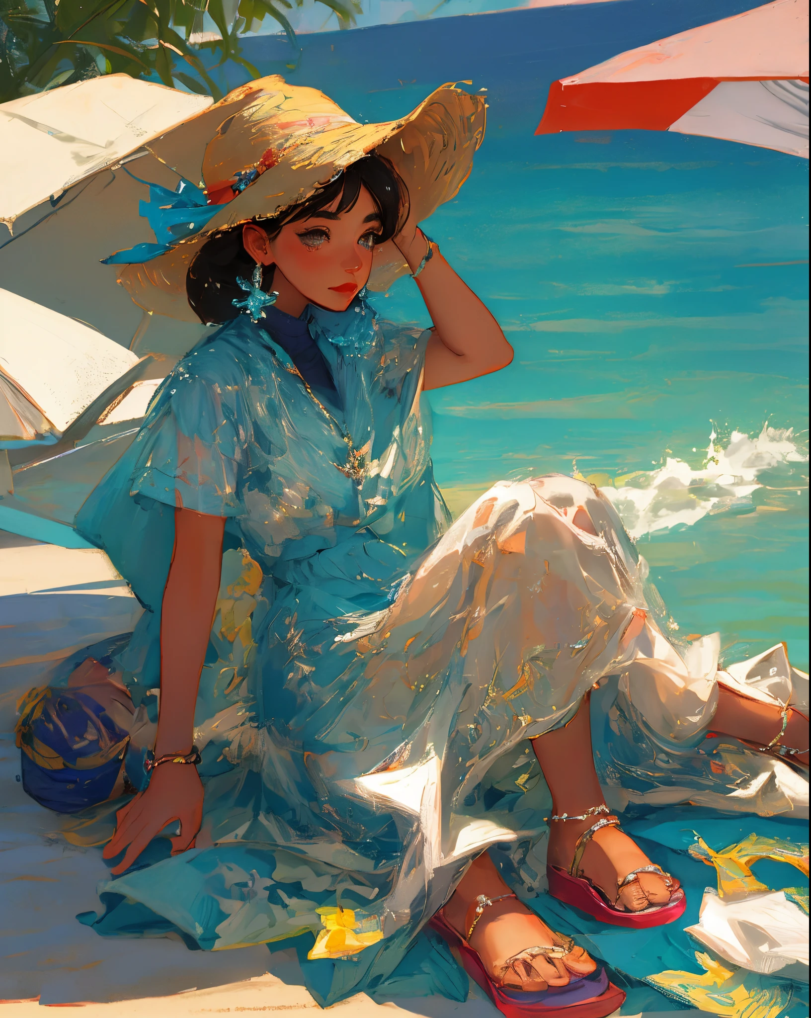 girl，sea beach，slim，upper legs（1），比基尼，Smaller bust