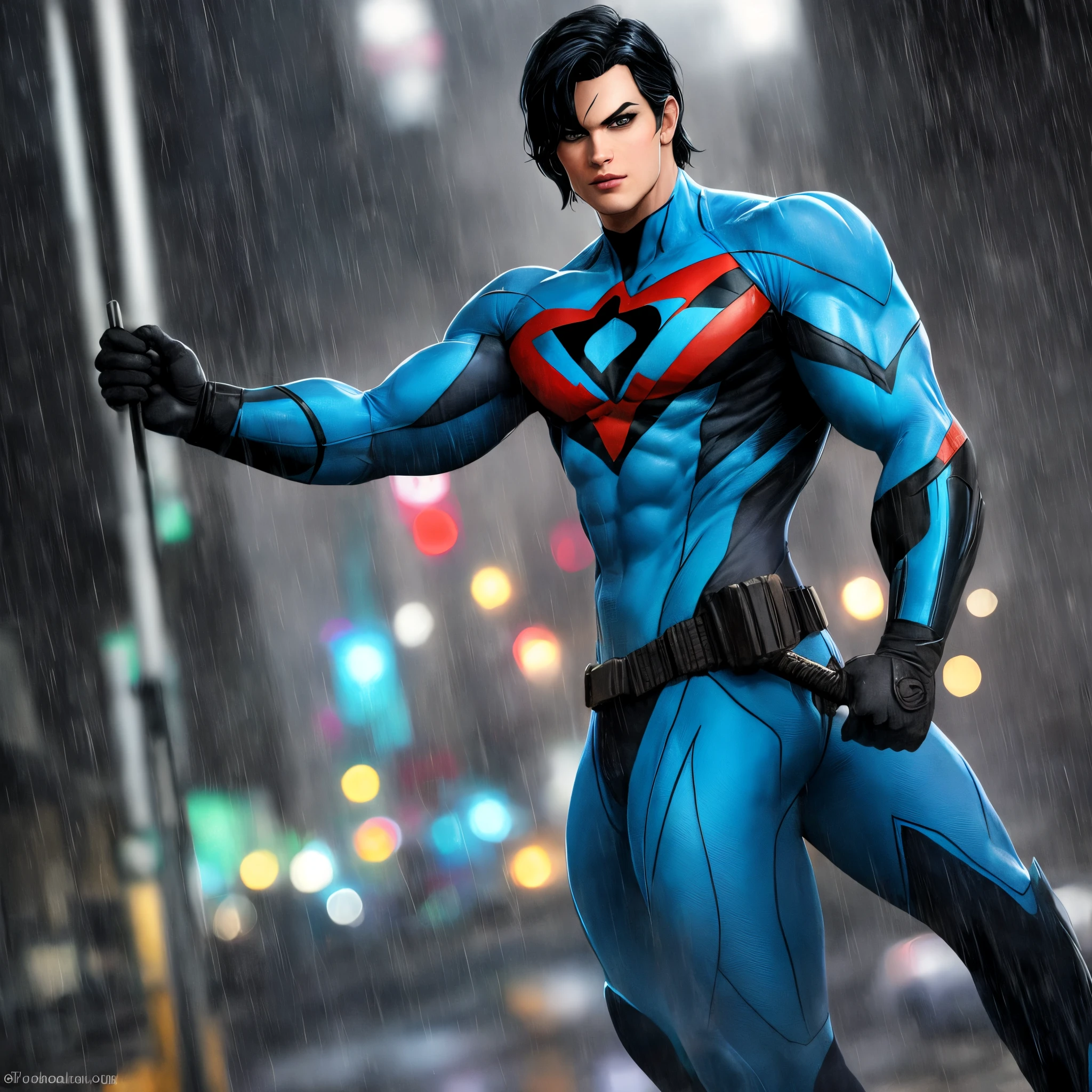 Nightwing posing in the rain