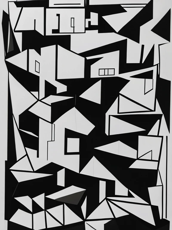 reconstruction space,Complex structure,Artistic expression,Strong sense of space,Strong contrast between black and white,abstracted