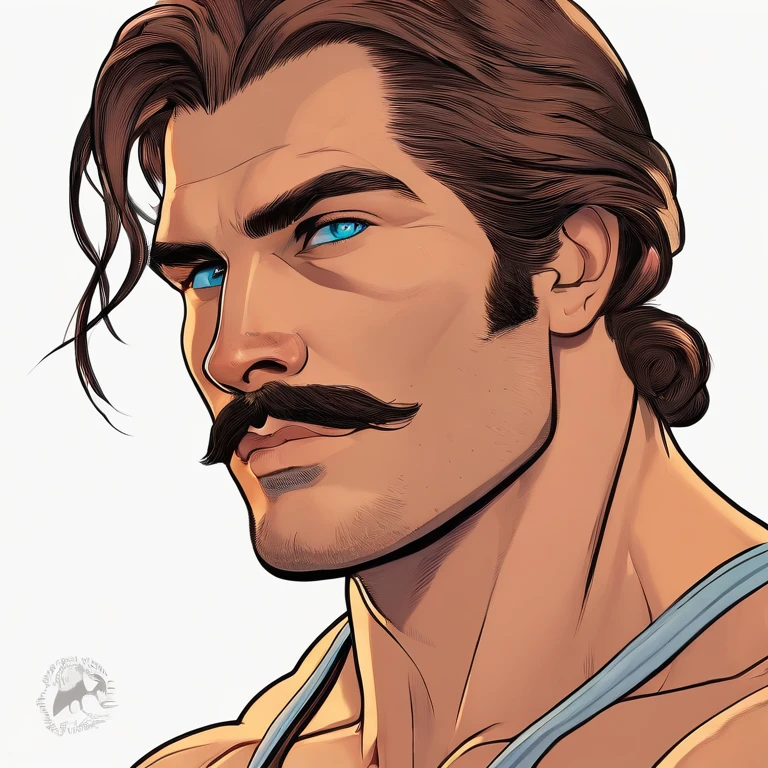 Long hair, lots of muscles, mustache, scar on his face from a childhood accident ,original,Long hair, lots of muscles, mustache, scar on his face from a childhood accident , male,face,photo
