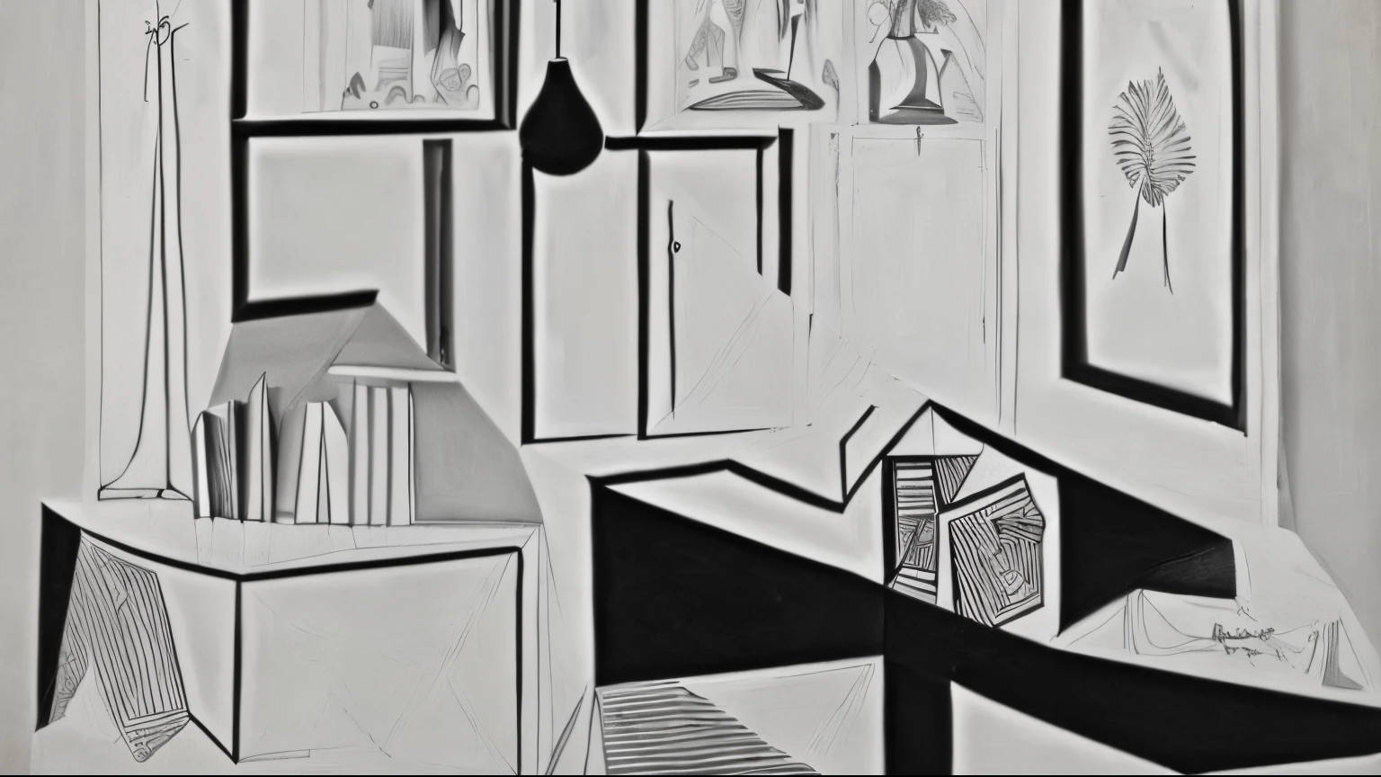 Strong sense of space、Reorganization space、Strong contrast in black and white sketch、artistically expressive