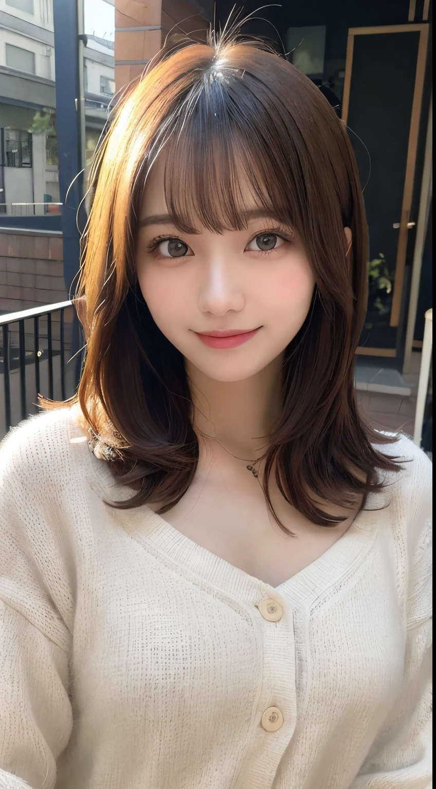 masutepiece, Best Quality, Illustration, Ultra-detailed, finely detail, hight resolution, 8K Wallpaper, Perfect dynamic composition, Beautiful detailed eyes, Women's fashion fluffy winter clothes,Bob Hair,mid-chest, Natural Color Lip, Bold sexy poses,Smile,Harajuku、20 years girl、Cute、Sexy shot looking at camera,Raw photo