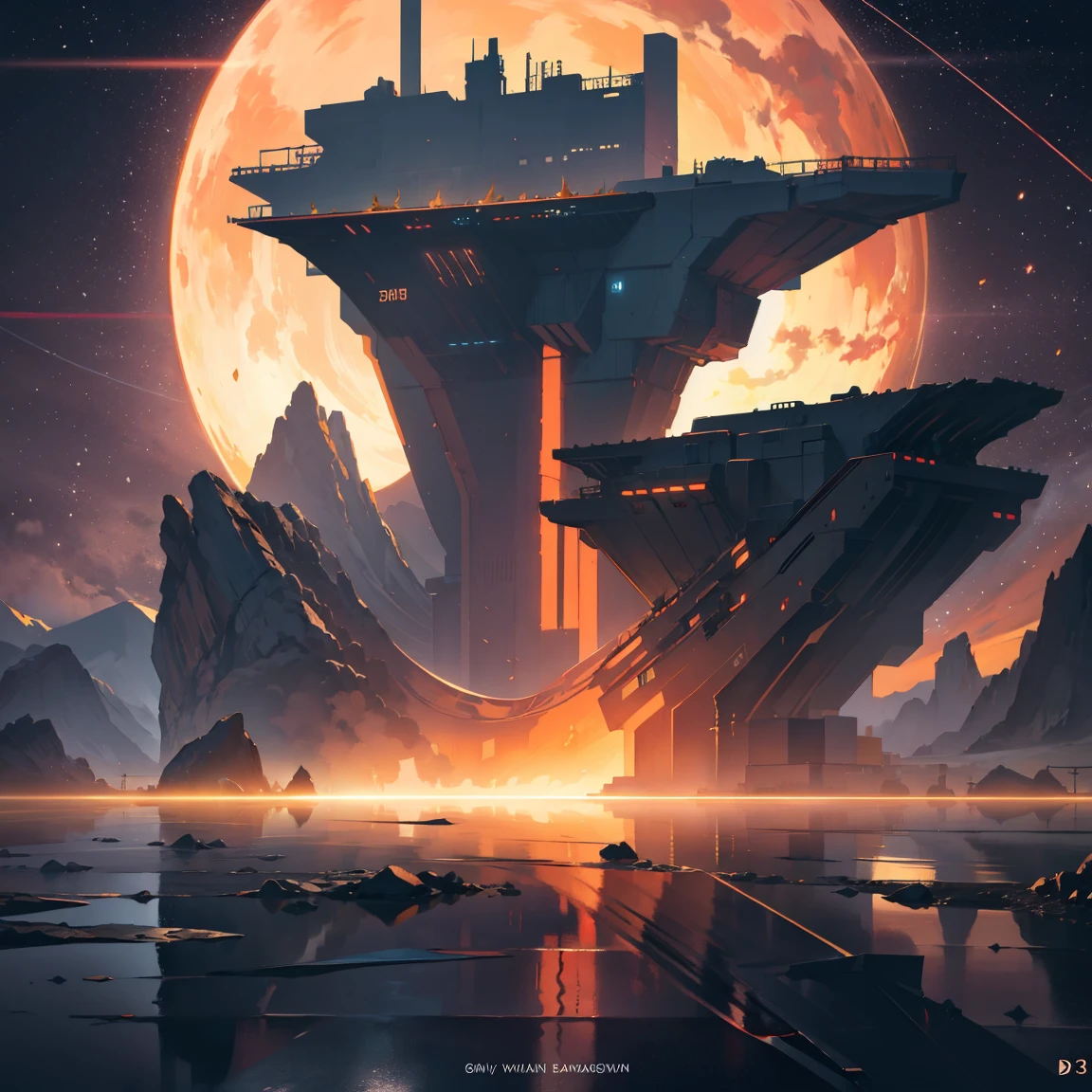 Great Rift Valley region of the Martian Mo River alluvial plain，Rock Sugar Onyx Nuclear Command Gunboat Black Gold Cruiser Tower Snow Red Marble Glow Space Station 1:3 Models，starry，Cyberpunk art，Rembrandt's Light，detailed depiction，macro shot，Surface reflection，high definition detail，Dingdall effect，Enhancing Light and Shadow，light is shining，particle fx，3D modeling，Light reflected from the surface，higly detailed，The texture is delicate，Strong visual impact，hyper-detailing，hight resolution，high saturated，ray traced，Light and shadow effects，16K гладкий，hight resolution