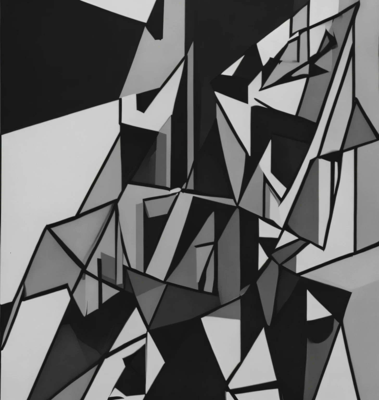 Strong contrast between black and white,Artistic expression,spatial reconstruction,The method of painting is sketching,Strong sense of space