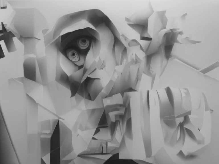 reconstruction space,Strong contrast between black and white,Complex structure,Intense light and shadow,Artistic expression