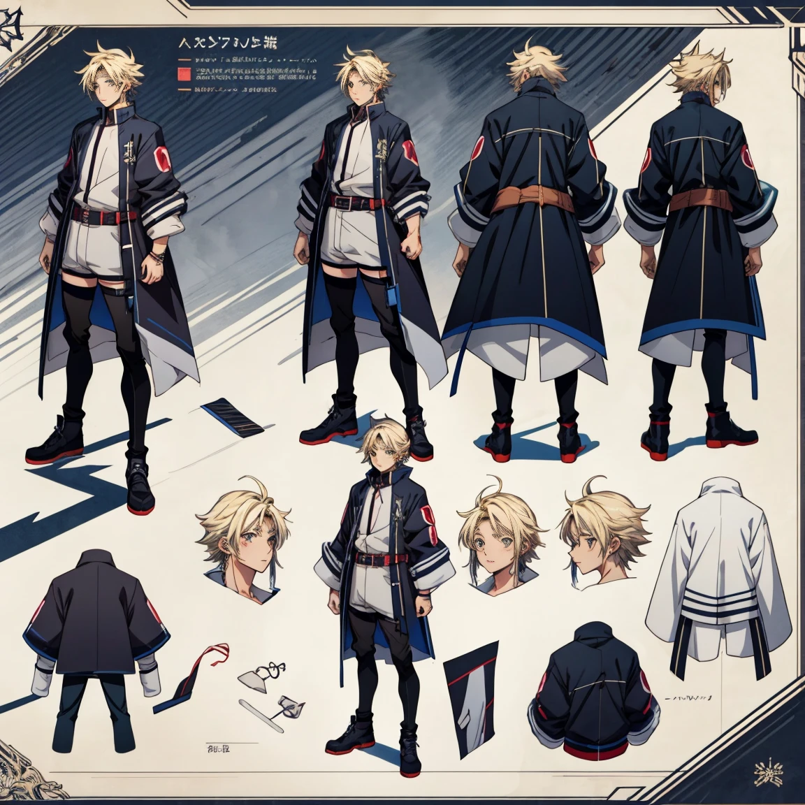 anime - character style with various hairstyles and accessories, Anime set style, anime character reference sheet, Fantasy uniform, flat anime style, anime full body illustration, full_body!!, Full Detailed Body, Very detailed body, anime vtuber full body model, soft anime illustration, anime style character, Pure detailed anime style,