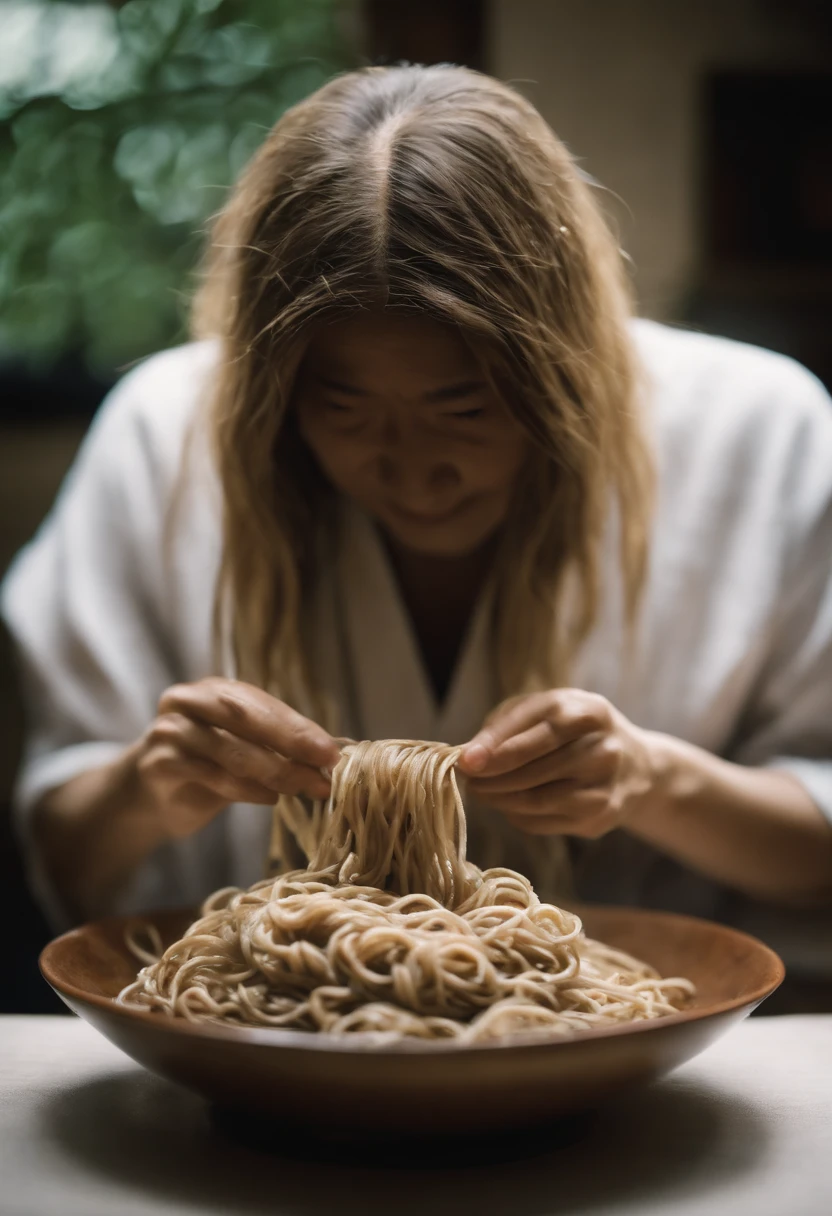 Japanese soba became a monster after crossbreeding with Ascaris lumbricoides.。The soba monster that jumped out of the bowl、Trying to wrap around people nearby and strangle them.。